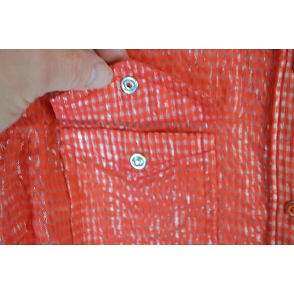 Ariat Women's Medium Red Gold Plaid Sheer Snap Button Down Long Sleeve Shirt - Picture 12 of 14